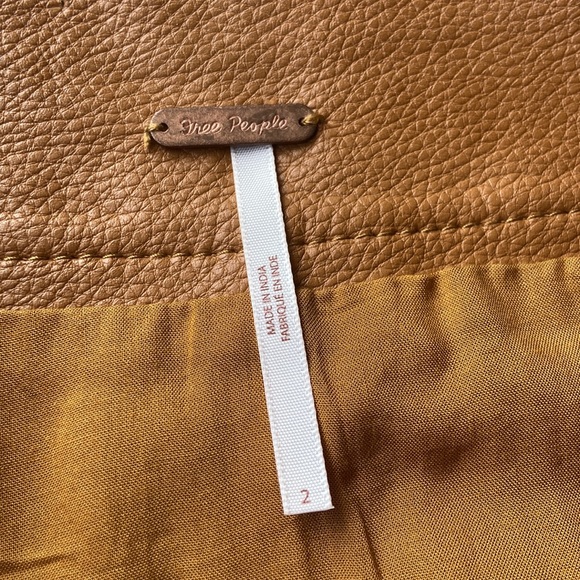 Free People Cognac Vegan Leather Zipper Front Mini Skirt 2 - Picture 9 of 11